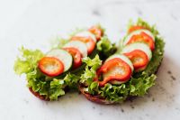 Kaboompics - Fresh Vegetable Sandwiches with Marble Background and Copy Space