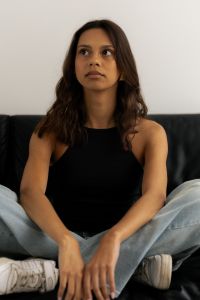Kaboompics - Seated Studio Portrait of Woman on Black Leather Chair