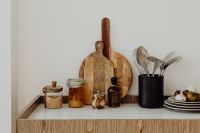 Kaboompics - Kitchen Counter Styling with Cutting Boards, Cooking Utensils and Tableware, Copy Space
