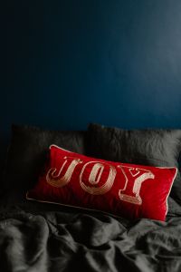 Kaboompics - Holiday Bedroom with Wrapped Gifts and Dark Bedding