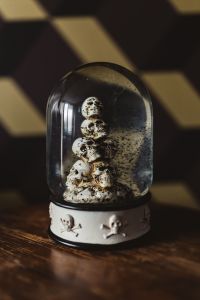 Halloween Skull Globe Decor with Dark Moody Backgrounds