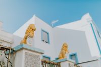 Kaboompics - Paired Stone Lion Statues on a Decorative Courtyard Gate