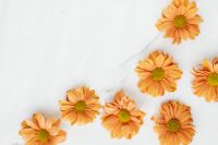Kaboompics - Loose Golden Chrysanthemums on White Marble Background