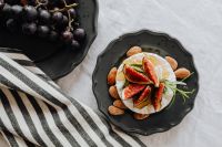 Kaboompics - Overhead Camembert Platter with Figs, Almonds, Grapes and Napkin