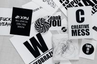Kaboompics - Black and White Typography Cards with Scribble Drawing and Lollipop