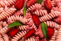 Kaboompics - Close-Up of Pink Strawberry Fusilli With Fresh Mint