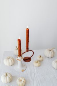 Autumn Home Decor with Mini Pumpkins and Dried Leaves
