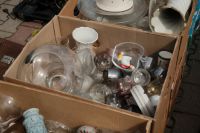 Kaboompics - Secondhand Glassware and Porcelain Vase in a Flea Market Box