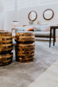 Kaboompics - Stacked Wooden Side Tables in Bright Modern Living Room