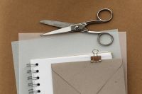 Kaboompics - Close Up of Creative Stationery with Scissors Envelope and Binder Clip
