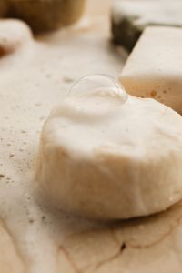 Kaboompics - White Round Soap Bar with a Soap Bubble