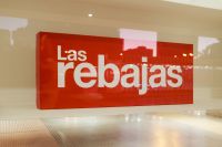 Kaboompics - Red Las Rebajas Sale Sign in a Bright Retail Storefront