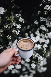 Morning coffee outdoors in the garden