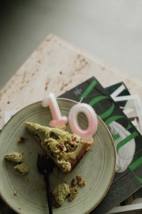 Kaboompics - Cake Slice, Number Candle and Rosé Wine