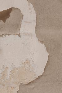 Kaboompics - Peeling Beige Plaster Wall with a Curved White Paint Edge, Neutral Interior Texture