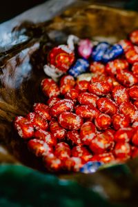 Foil-Wrapped Chocolate Easter Eggs and Bunnies, Festive Spring Candy Still Life