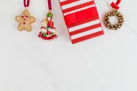 Kaboompics - Gingerbread Ornament and Red Striped Gift on Marble