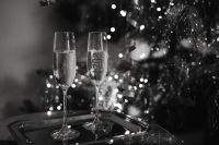 Kaboompics - Black and White Champagne Flutes with Festive Bokeh