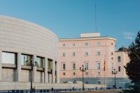 Kaboompics - Curved Stone Building and Pink Historic Facade in Madrid