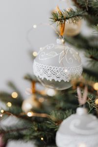 Kaboompics - White Lace Bauble with Blurred Christmas Tree Background