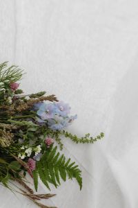 Kaboompics - Wildflower Stems and Blue Blossoms on White Textile Background