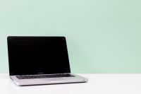 Kaboompics - Open Laptop on Minimal Mint Green Background with Copy Space