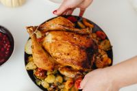 Kaboompics - Close-Up Roast Turkey with Brussels Sprouts on Serving Tray