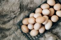 Kaboompics - Wire mesh basket with fresh farm eggs