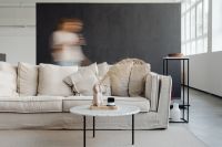 Kaboompics - Beige Living Room with Linen Sofa and Marble Coffee Table