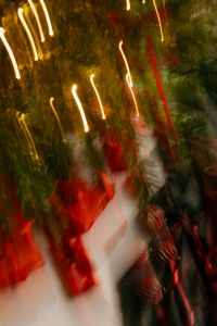 Kaboompics - Abstract Christmas Tree Light Trails with Red Presents and Ornaments