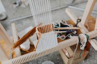 Kaboompics - Weaving Loom with White Threads and Wooden Frame