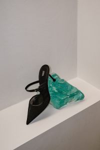 Kaboompics - Black Pointed Heel and Turquoise Fabric Close-Up