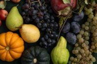 Kaboompics - Autumn Harvest Flat Lay With Pumpkins Grapes Pears and Apples