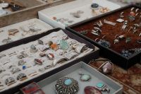 Kaboompics - Vintage Costume Jewelry Display with Rings and Turquoise Pieces