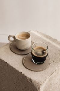 Neutral Coffee Cups and Espresso Still Life with Copy Space