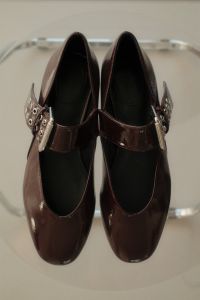 Kaboompics - Cherry Burgundy Mary Jane Shoes in Acrylic Display