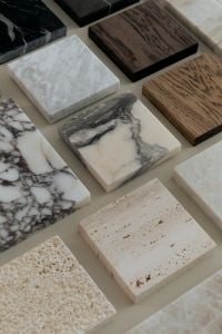 Kaboompics - White Marble and Wood Grain Samples with Travertine Texture