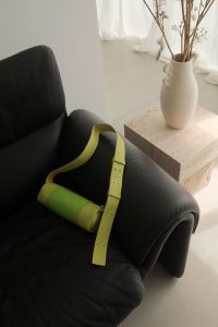 Kaboompics - Lime Green Belt and Accessories on a Black Leather Chair