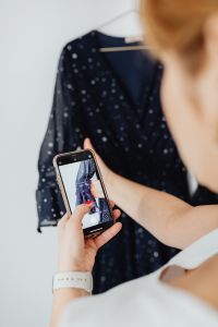 Kaboompics - Close Detail of a Navy Patterned Dress for Fashion E-Commerce Product Photography