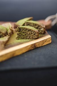 Kaboompics - Delicious homemade matcha cake on a wooden board