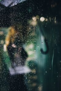 Rainy Window Backgrounds with Water Droplets and Blurred Outdoor Lights
