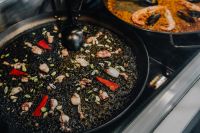 Kaboompics - Black Rice Seafood Paella with Shrimp and Mussels