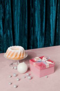 Kaboompics - Bundt Cake and Pink Christmas Gift Box