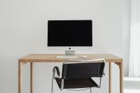 Kaboompics - Minimal Home Office Interior with Oak Desk and Chrome Office Chair