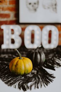 Kaboompics - Soft-Focus BOO Marquee and Skull Art for Halloween Background
