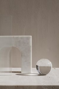 Kaboompics - Abstract Glass Still Life with Sphere and Ribbed Panel