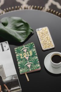 Kaboompics - Top view of black table with 2018 calendar agenda