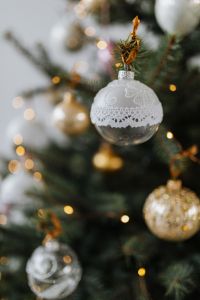 Kaboompics - White Lace Bauble with Warm Christmas Tree Lights