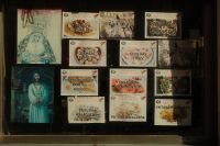 Kaboompics - Restaurant Window Menu with Paella, Tapas and Seafood Dishes