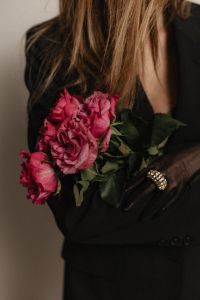 Kaboompics - Close-Up Pink Rose Bouquet in Black Gloves